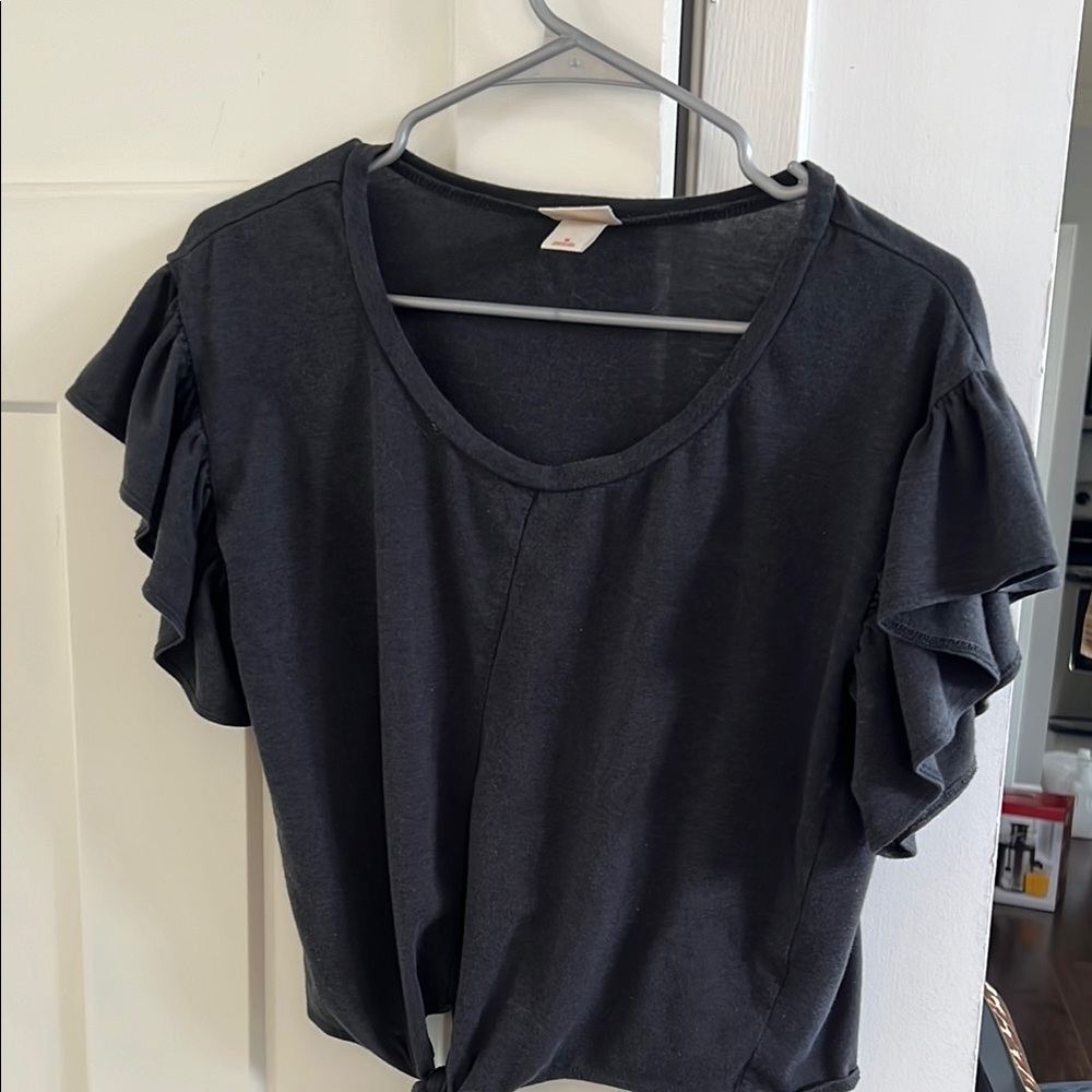 Black Ruffle Sleeve Top